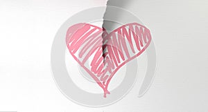 Sketched Pink Heart Torn In Two