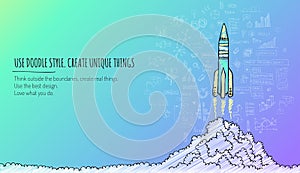 Sketched rocket launch concept, vector illustration