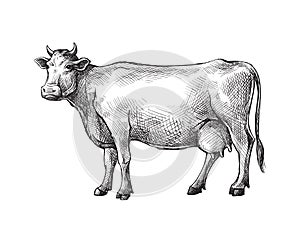 Sketches of cow drawn by hand. livestock. cattle. animal grazing