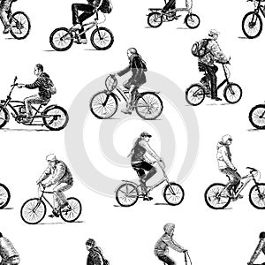 Sketches of the different city dwellers biking