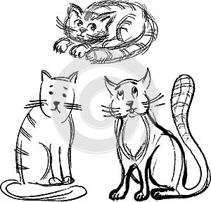 Sketches of funny cartoon domestic cats