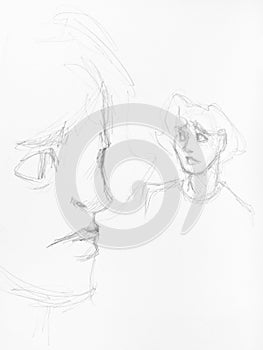 Sketches of male head and face by black pencil