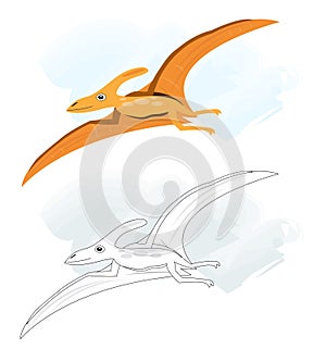 Sketches with pterodactyl dinosaur