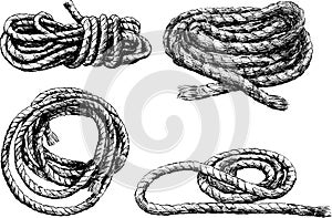 Sketches of skeins of rigging rope