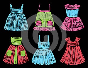 Sketches of the summer dresses for a little girl