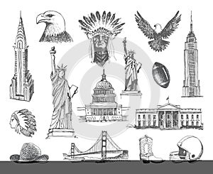 Sketches of symbols of the USA