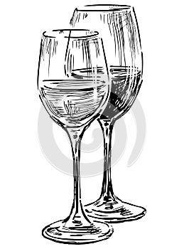 Sketches of two abstract wine glasses