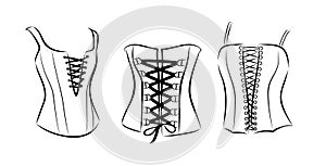 The sketches of women\'s corsets.