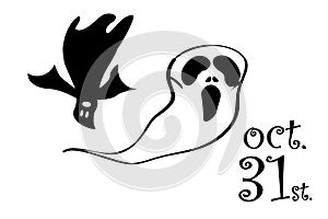 Sketching Halloween illustration. Hand drawn font and ghots.