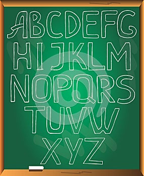 Sketchy alphabet on chalkboard background.
