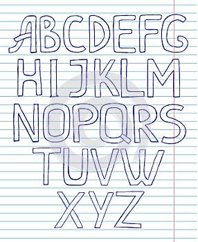 Sketchy alphabet on copybook background.