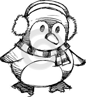 Sketchy Christmas Penguin Vector