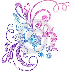 Sketchy Doodle Flower and Swirls Vector photo