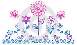 Sketchy Doodle Flowers Vector