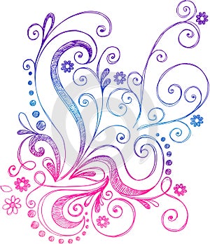 Sketchy Doodle Flowers and Vines Vector