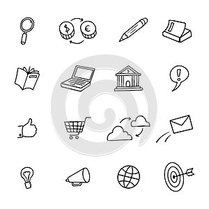 Sketchy Doodle Web network shop Computer Icon Set - Doodles Vector Illustration Design Elements o