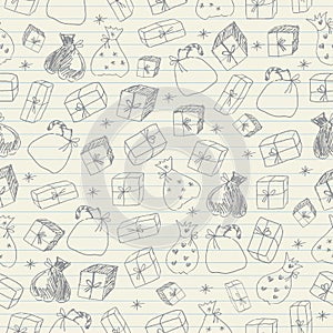 Sketchy gifts. Seamless pattern.