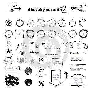 Sketchy hand drawn ink scribble graphic design elements collection - backgrounds, frames, circles, arrows and underlines. photo
