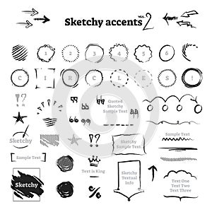Sketchy hand drawn ink scribble graphic design elements collection - backgrounds, frames, circles, arrows and underlines.