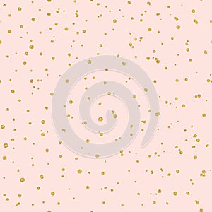Sketchy hand-drawn points vector seamless pattern, made of gold glitter. Dots texture background.