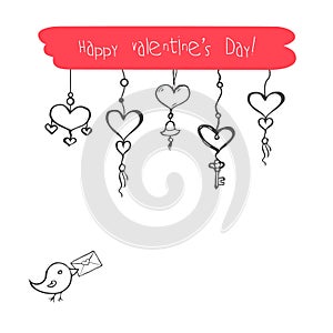 Sketchy hearts pendants doodles, vector illustration