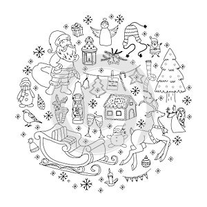 Sketchy vector hand drawn Doodle cartoon set of objects and symbols on the New Year theme.