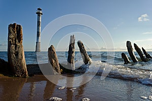 Skew lighthouse in the Baltic Sea.