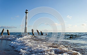 Skew lighthouse in the Baltic Sea.