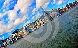 Skewed view of hong kong harbor