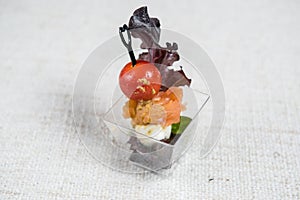Skewer of a salad, cheese, tomato. Spanish pincho