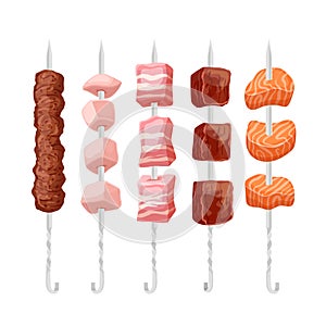 skewered food barbecue set cartoon vector illustration