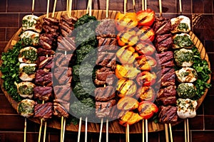 skewers on bbq with a variety of marinades