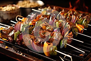 skewers on bbq with a variety of marinades