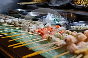 Skewers of Different Seafood Balls