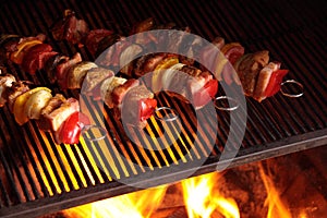 Brochetas sobre el parrilla 