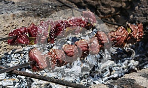 Skewers of traditional Espetada da Madeira