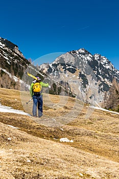 Ski Alpinist Going Up From Vrsic Pass-Slovenia photo