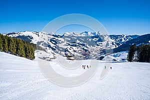 Ski area on a slope of one of the mountains in Saalbach-Hinterglemm, Austria