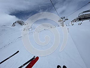 The ski area of Soelden in Austria with blue sky