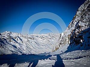 The ski area of Soelden in Austria with blue sky