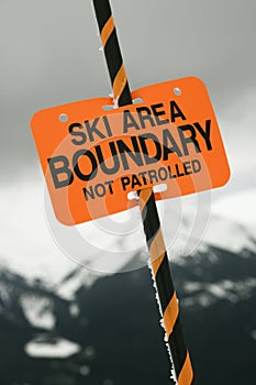 Ski area trail boundary sign. photo