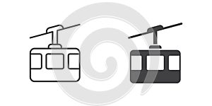 Ski cable car in flat style. Funicular vector illustration on isolated background. Gondola sign business concept