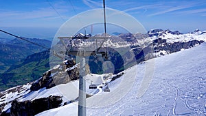 Ski cable car structure at snow mountains Titlis