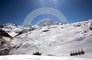 Ski chair lift in Swiss Alps