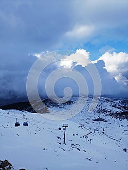Ski chair lift in Turkey. Ski resort in Turkey
