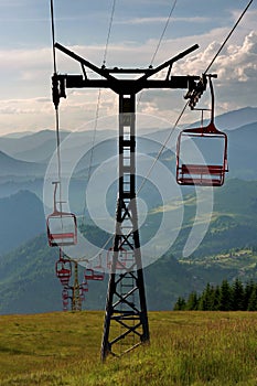 Ski chairlift - Borsa, landmark attraction in Romania. Summer