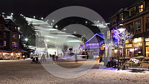 Ski Chalet Slopes Under Lights