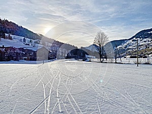 Ski and cross-country ski trails in the Thur river valley and in the Swiss alpine region Obertoggenburg, Alt St. Johann