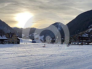 Ski and cross-country ski trails in the Thur river valley and in the Swiss alpine region Obertoggenburg, Alt St. Johann