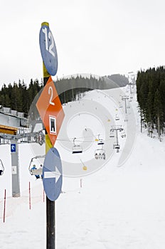 Ski direction and notices at slope, in famous ski resort in Bulgaria - Bansko photo
